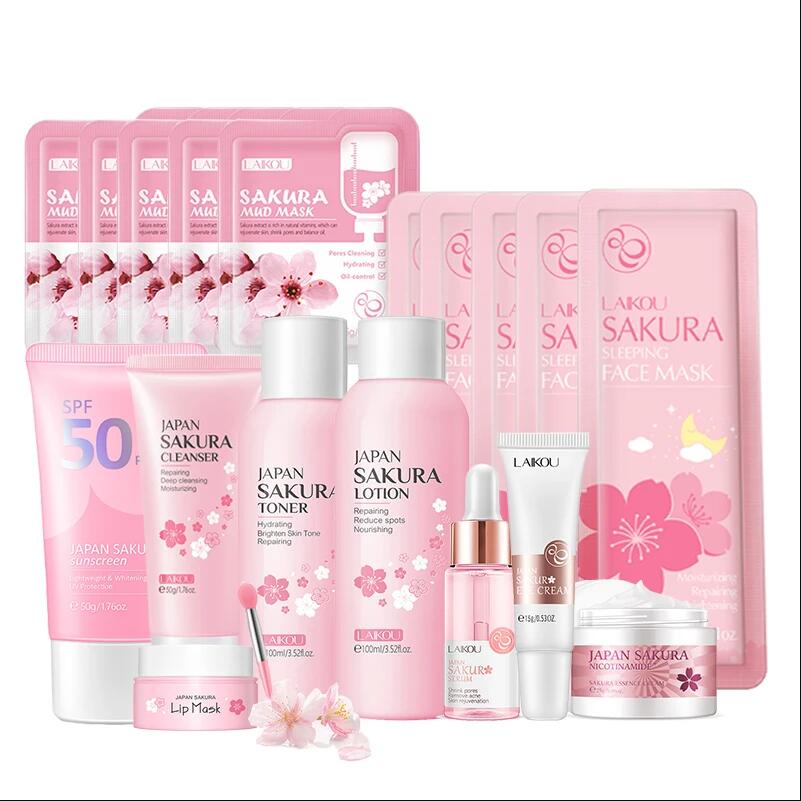 Skincare Routine - Limpiador Facial japonés Sakura, suero Facial